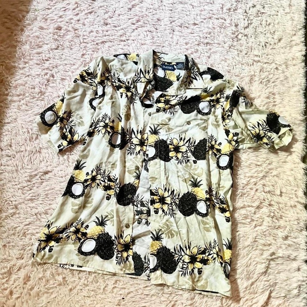 Tropical Resort Vacation Botanical Pineapple Hawaii Weird Core Button Down Men M